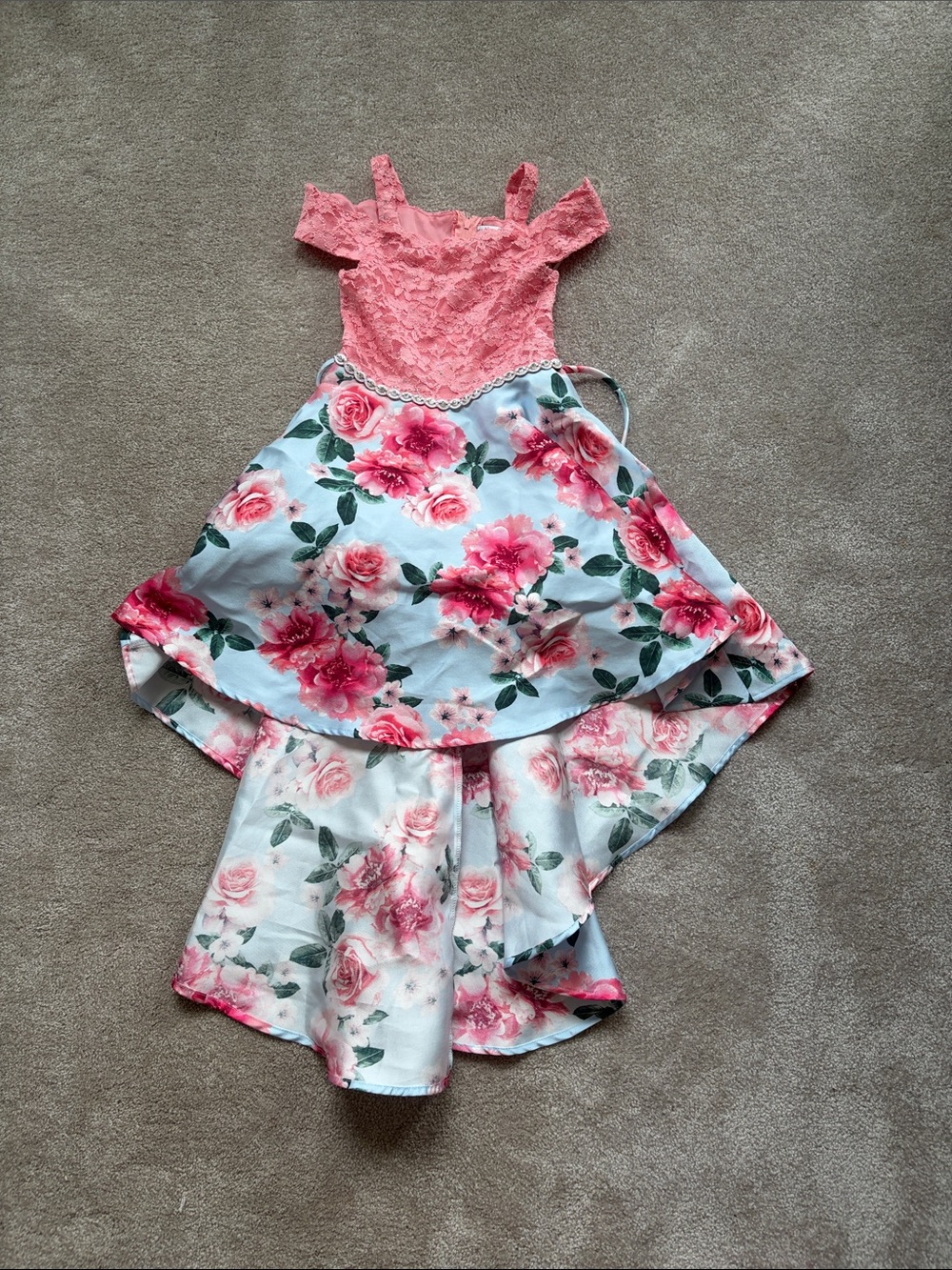 Speechless Pink Floral Lace Hi-Low Dress for Kids